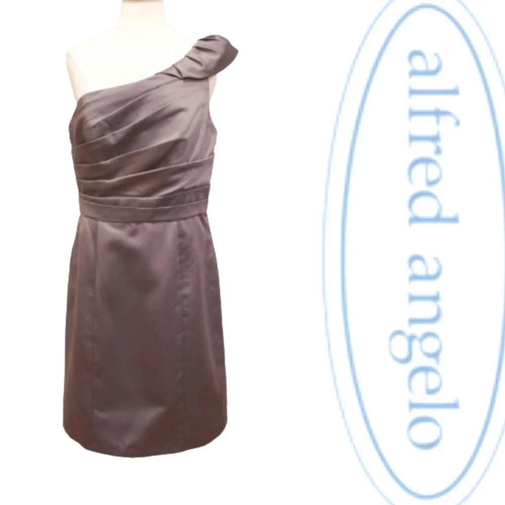 Alfred Angelo 1 Shoulder Charcoal Satin  Dress NEW- Sz. 12 - Picture 3 of 13